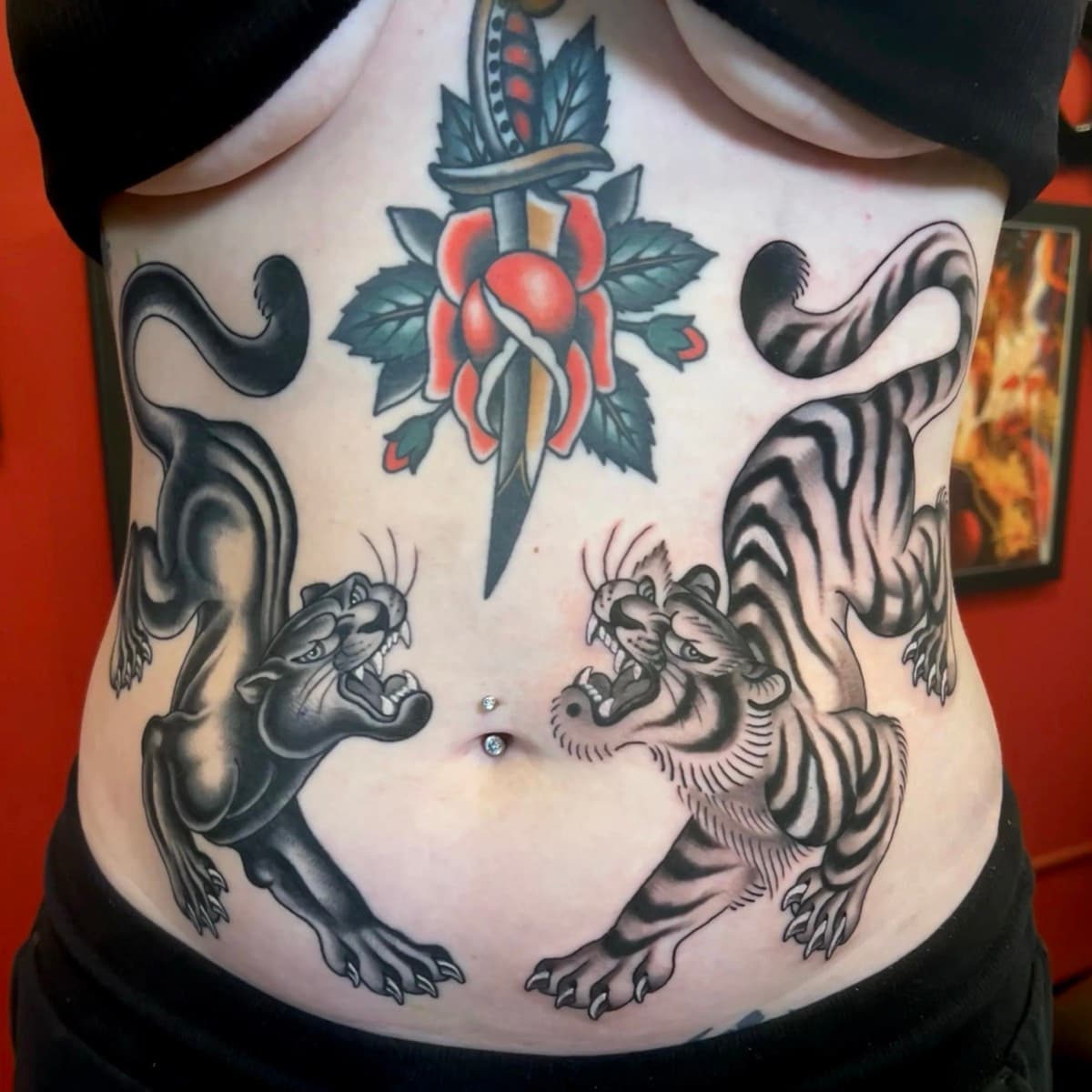 Traditional flower bouquet tattoo by Abbie Fitzpatrick at Historic Tattoo Portland