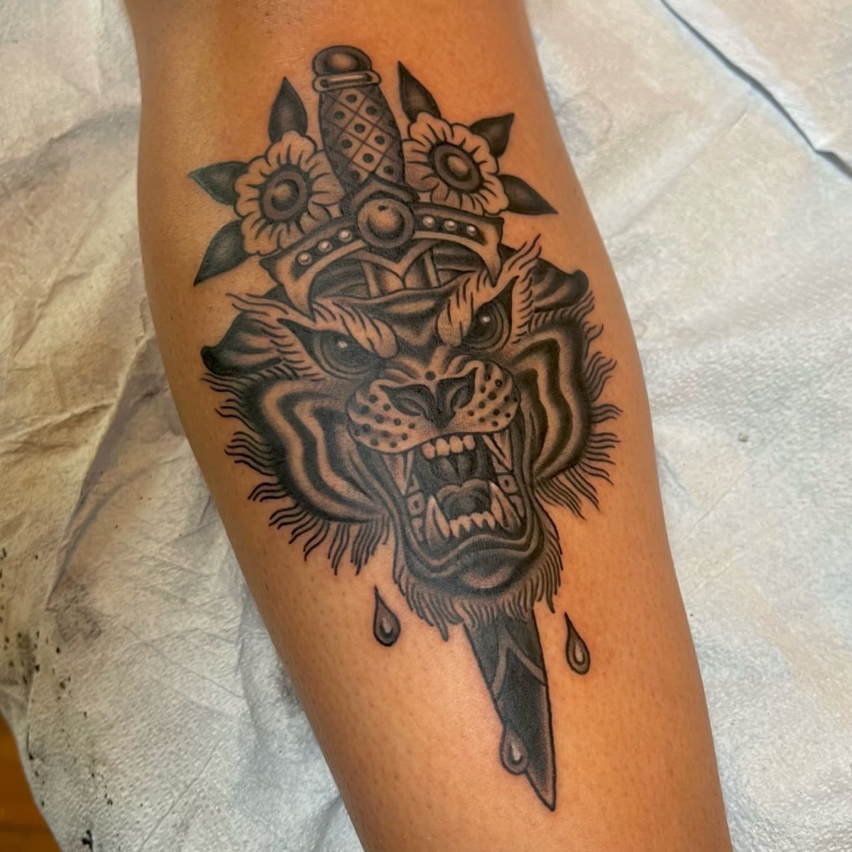 Bold traditional design by Abbie Fitzpatrick at Historic Tattoo Portland OR